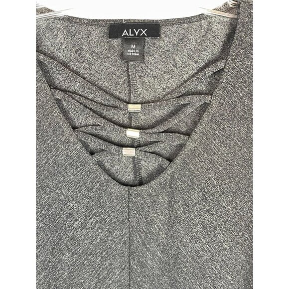 Alyx Medium Gray 3/4 Sleeve Sharkbite Top Criss Cross Neck - Picture 3 of 6